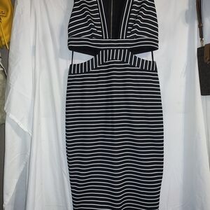 bec + bridge Black and White Striped Backless Dress